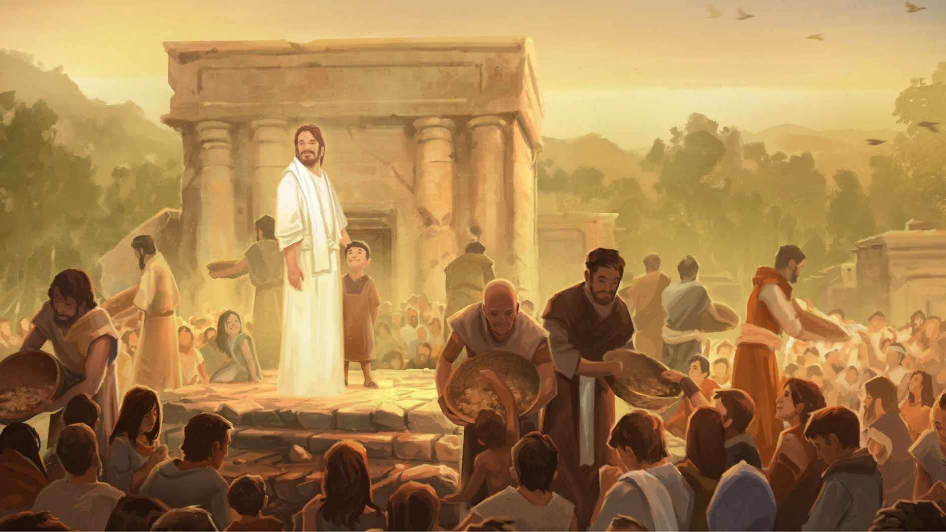 Jézus Krisztus az ókori Amerikában áll, amikor az utolsó vacsorát kiosztják